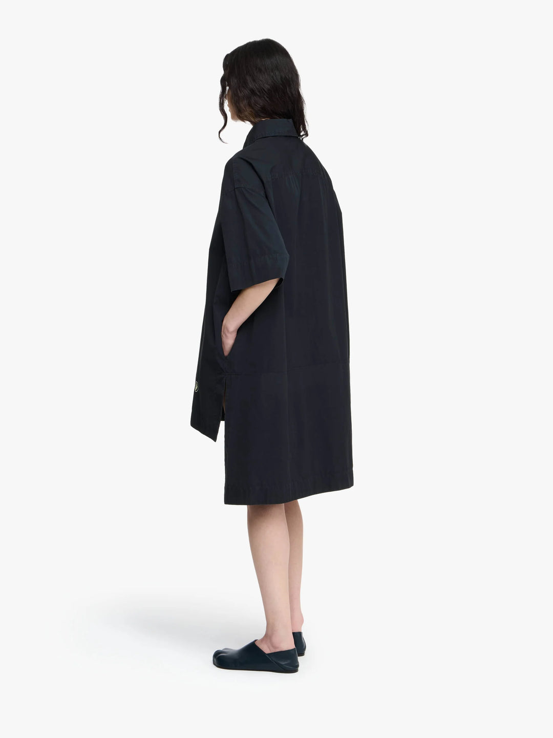 SHORT SLEEVE STEP HEM SHIRT DRESS - Washed Black