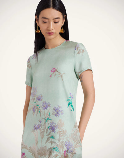 Swing Dress with Feathers - Heath Placée Mint in Silk Twill