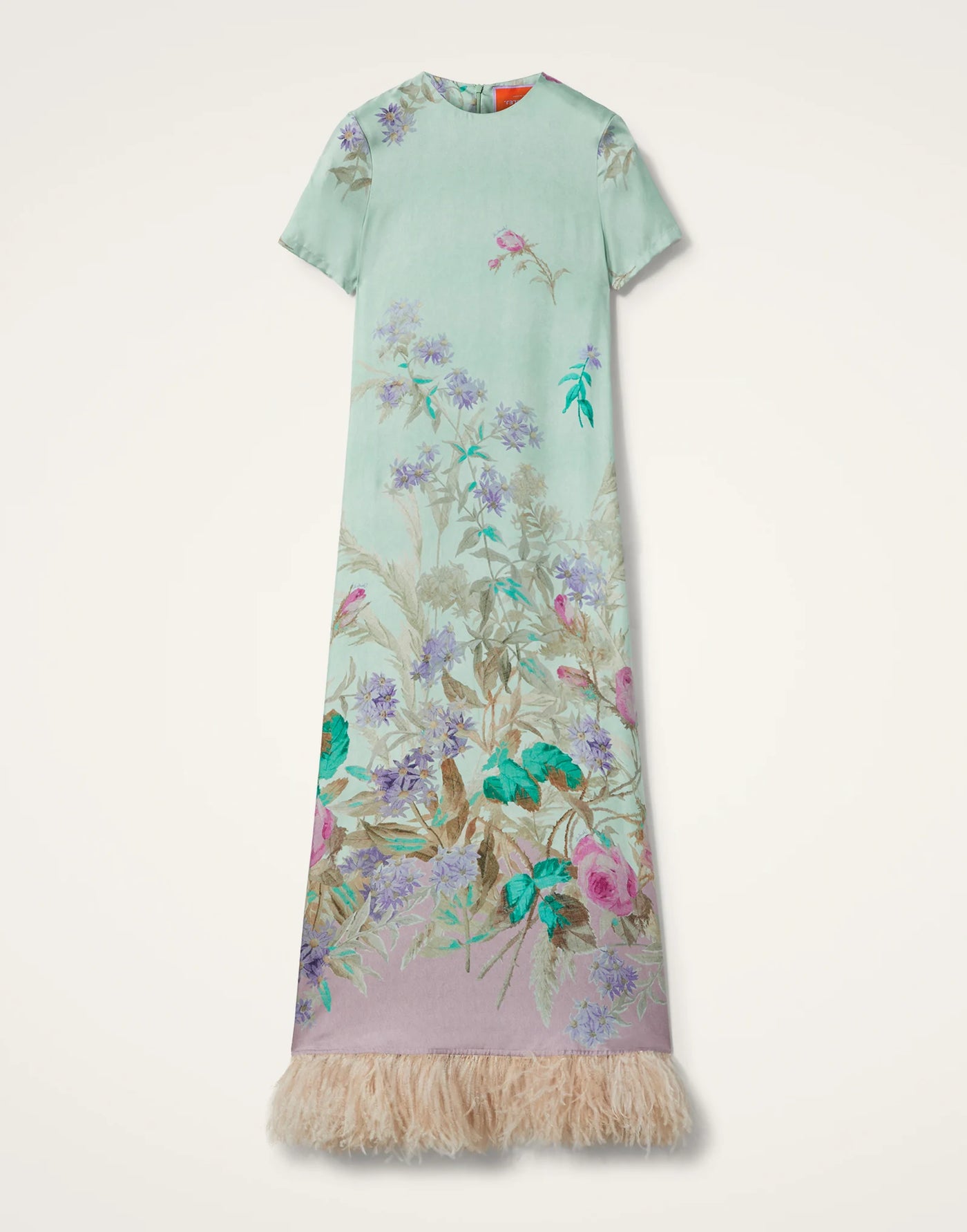 Swing Dress with Feathers - Heath Placée Mint in Silk Twill