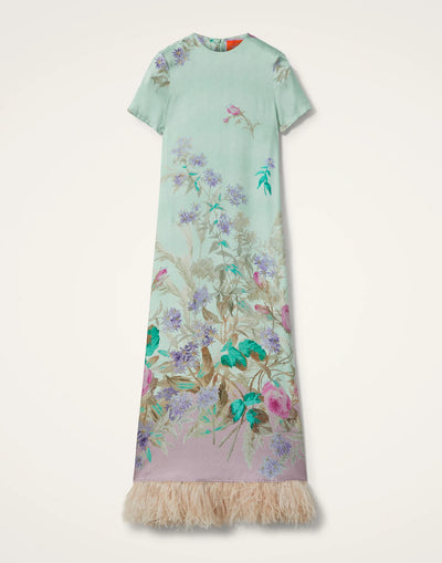 Swing Dress with Feathers - Heath Placée Mint in Silk Twill