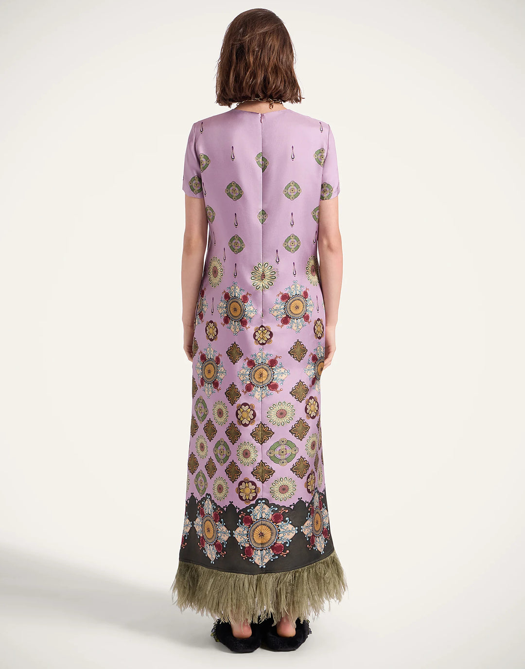 Swing Dress - Nucleus Placée Dusty Pink in Silk Twill With Feathers