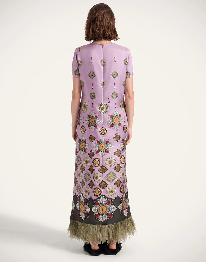 Swing Dress - Nucleus Placée Dusty Pink in Silk Twill With Feathers