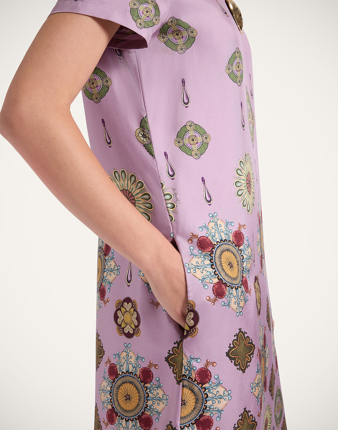 Swing Dress - Nucleus Placée Dusty Pink in Silk Twill With Feathers