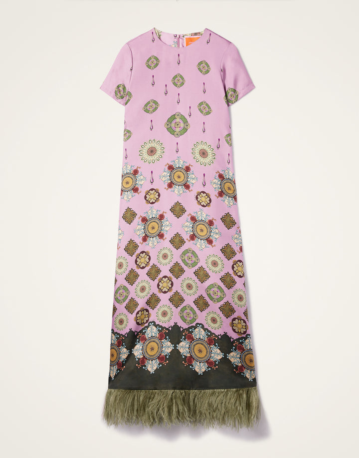 Swing Dress - Nucleus Placée Dusty Pink in Silk Twill With Feathers