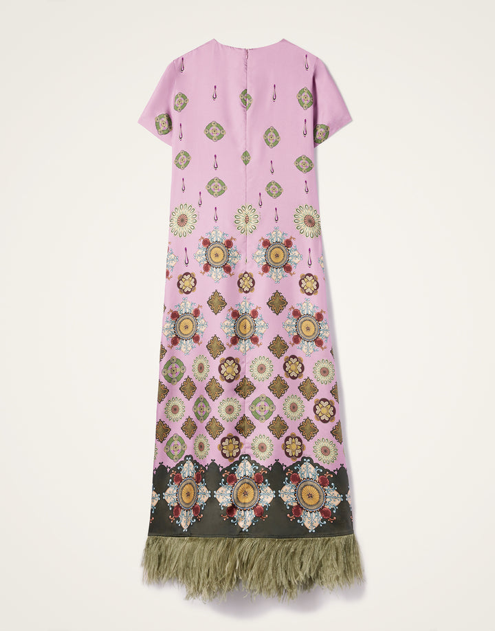 Swing Dress - Nucleus Placée Dusty Pink in Silk Twill With Feathers