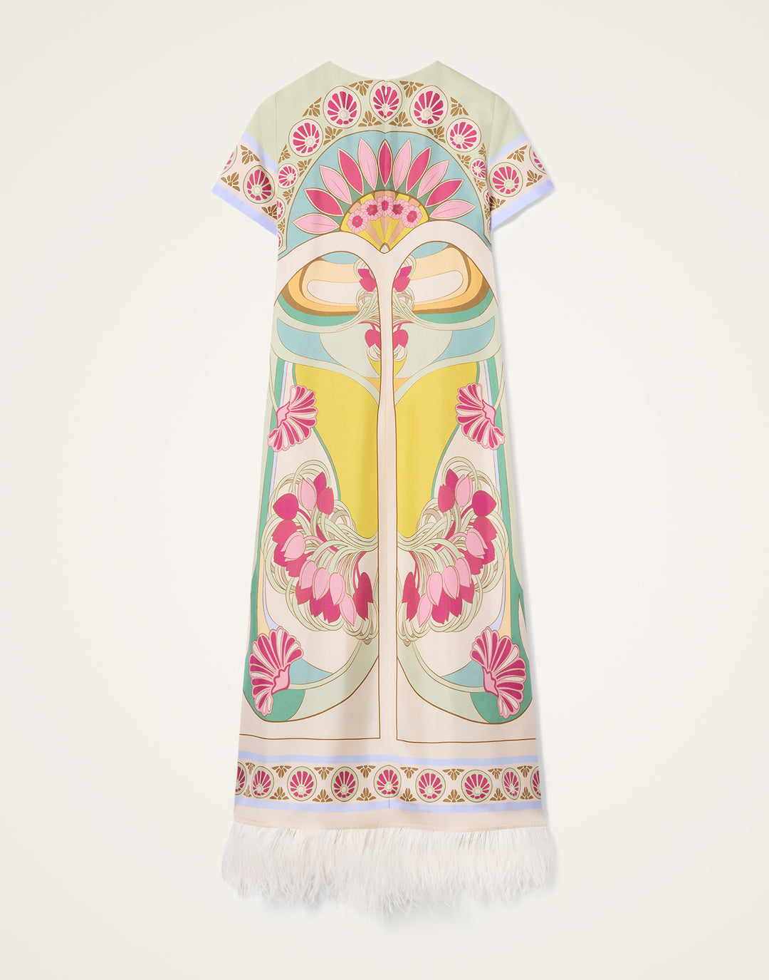 Swing Dress with Feathers - Pink Multi