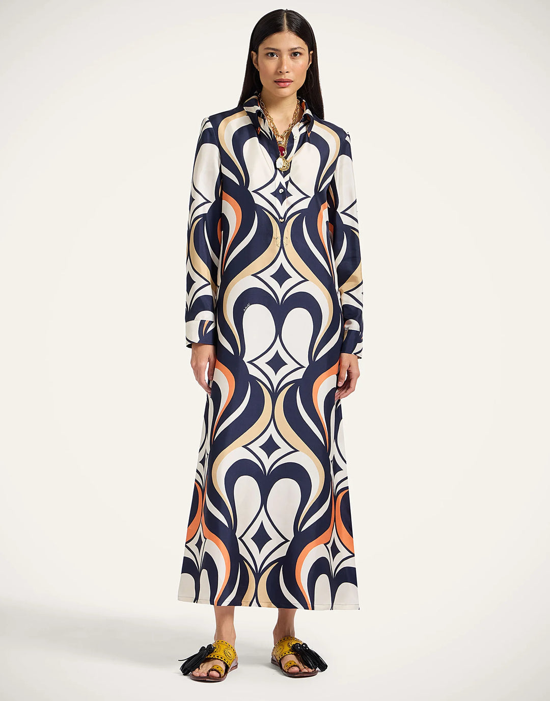 CHEMISE SWING DRESS - Jive Macro White in Silk Twill