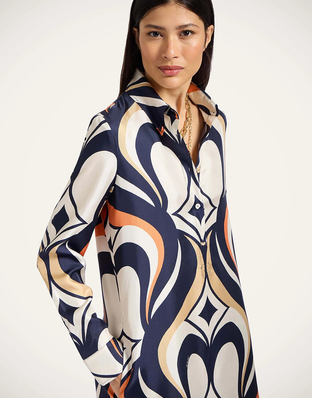 CHEMISE SWING DRESS - Jive Macro White in Silk Twill