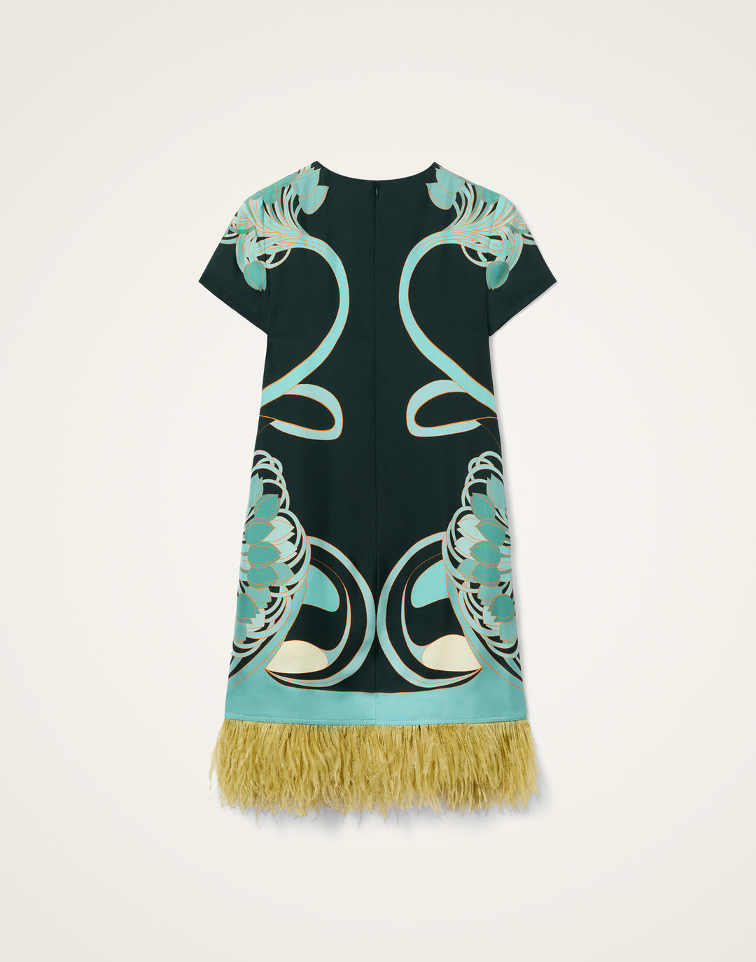 Mini Swing Dress with feathers - Blue Multi