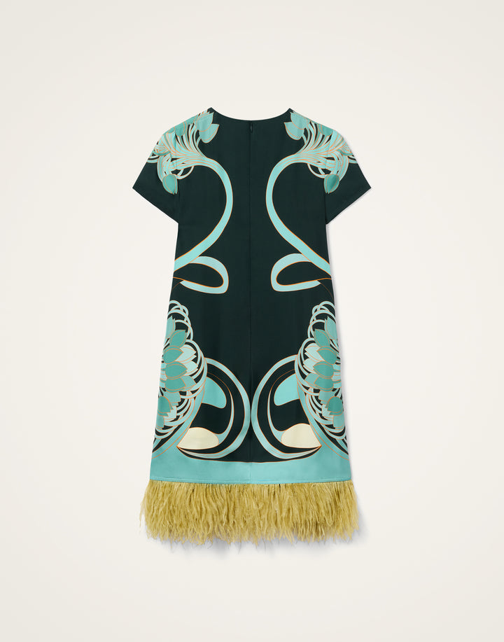 Mini Swing Dress with feathers - Blue Multi