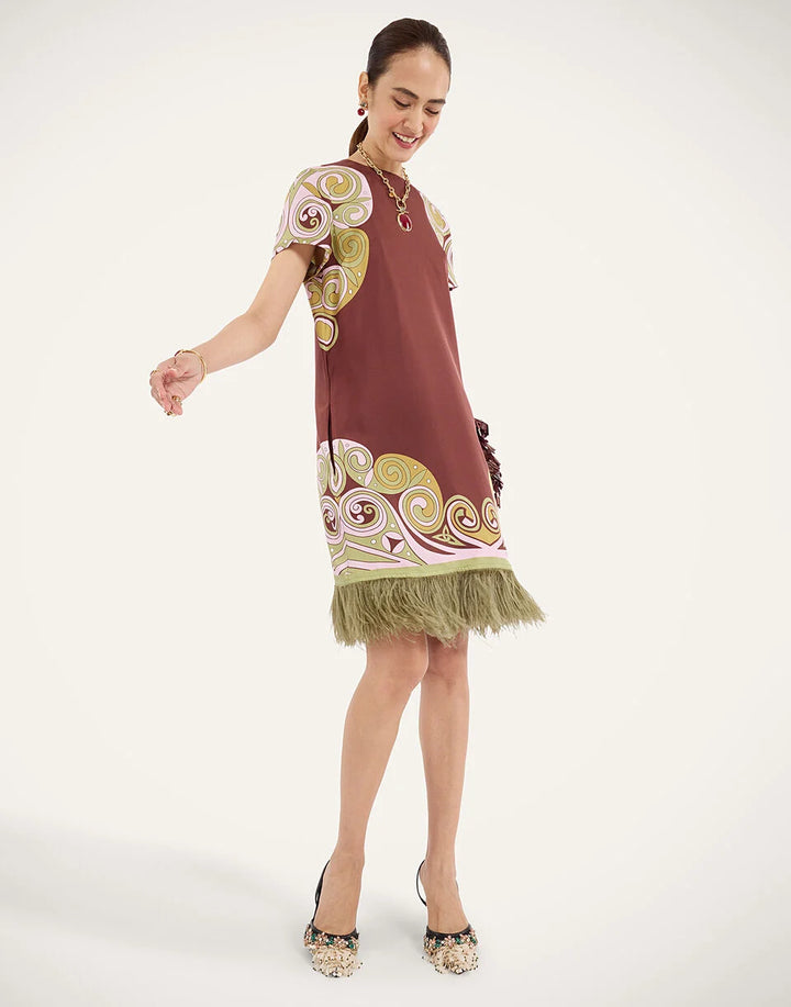 Mini Swing Dress - Kells Swirl Placée Burgundy