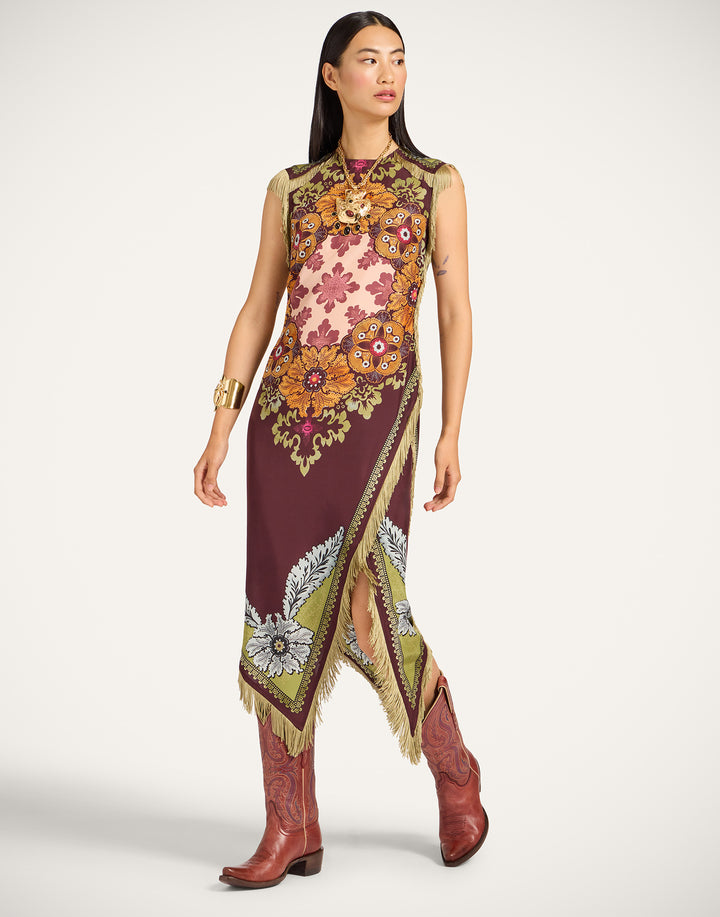 Scarf Dress - Bounty Placée Burgundy in Silk Voile