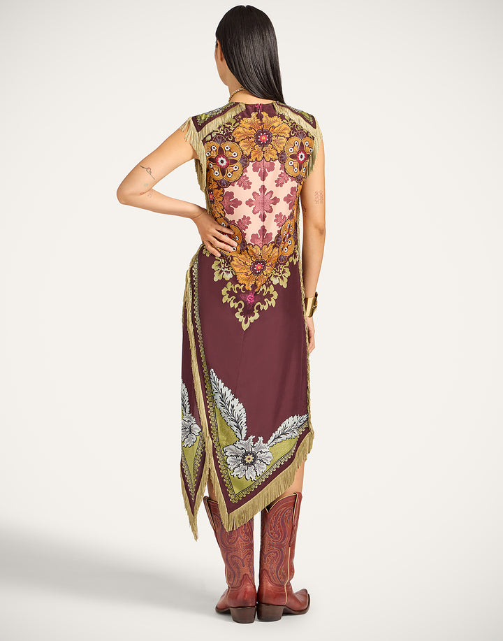 Scarf Dress - Bounty Placée Burgundy in Silk Voile