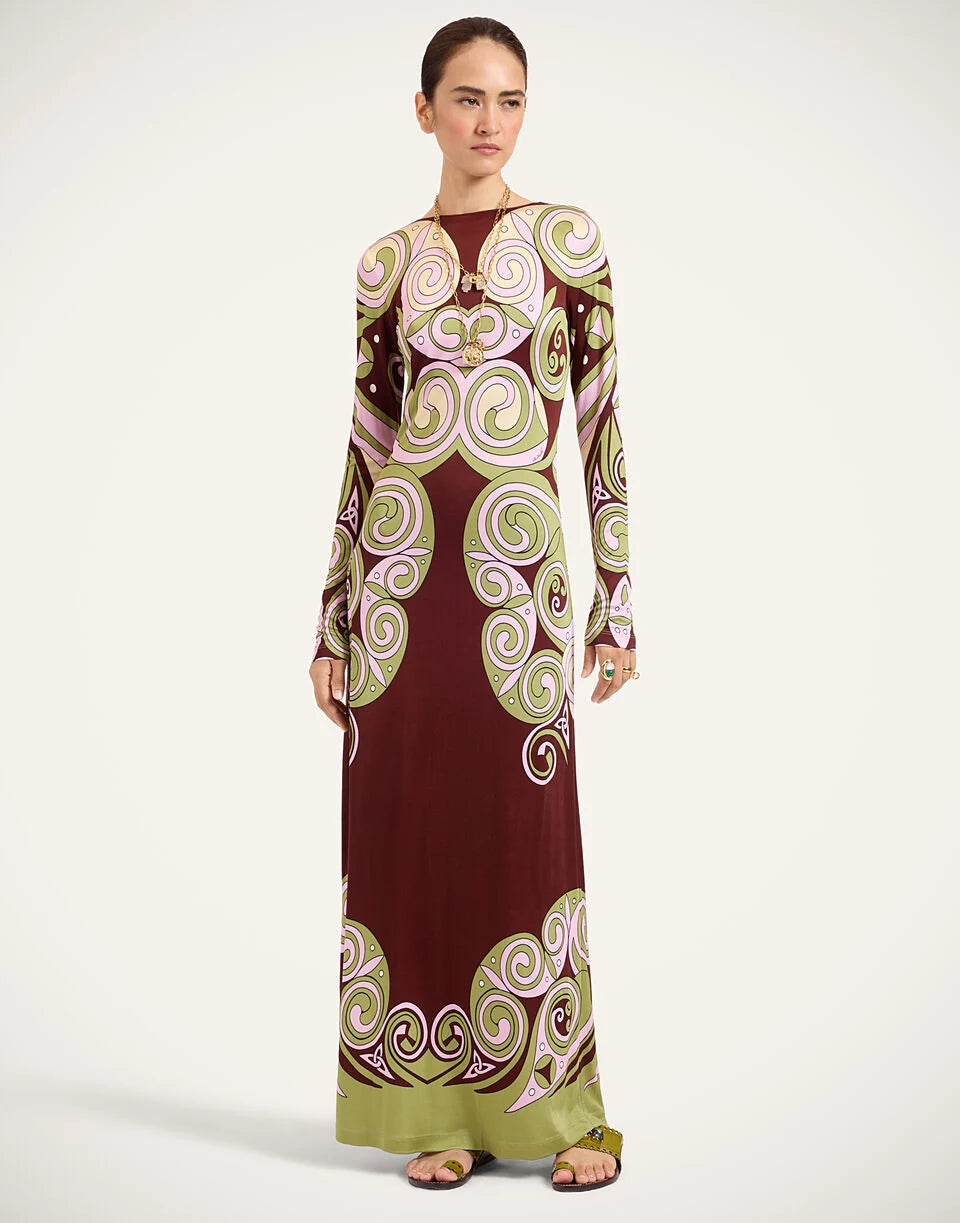 Slinky Mini Swing Dress -  Kells Swirl Placée Burgundy
