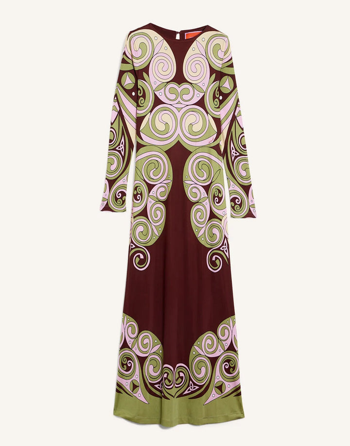 Slinky Mini Swing Dress -  Kells Swirl Placée Burgundy