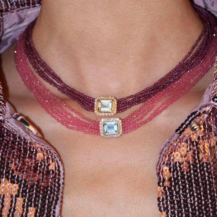 Molly Necklace - Light Pink Spinel/Blue Topaz