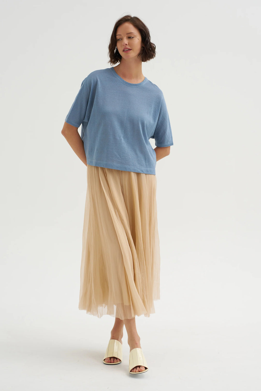 Crew Neck Knit T-shirt - Light Blue