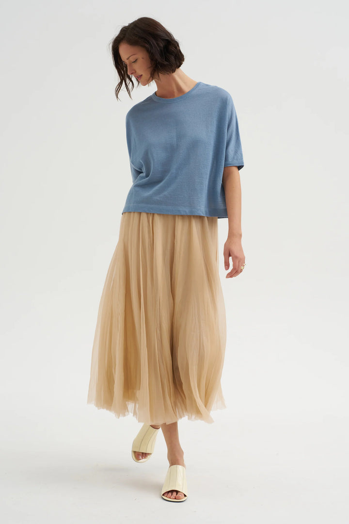 Crew Neck Knit T-shirt - Light Blue