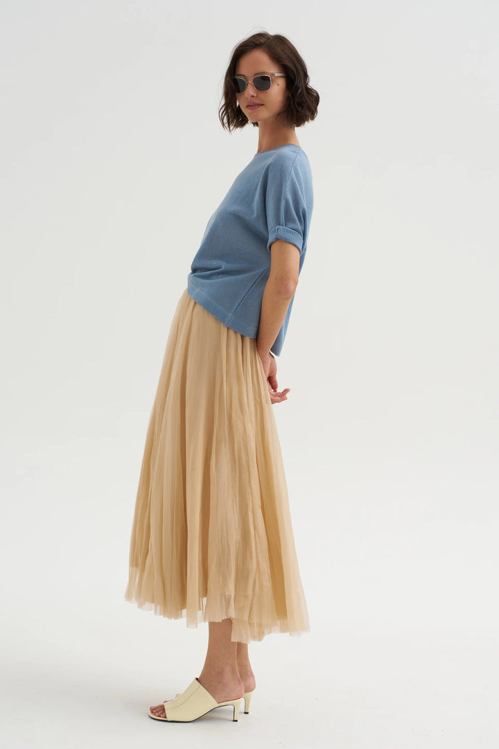 Crew Neck Knit T-shirt - Light Blue