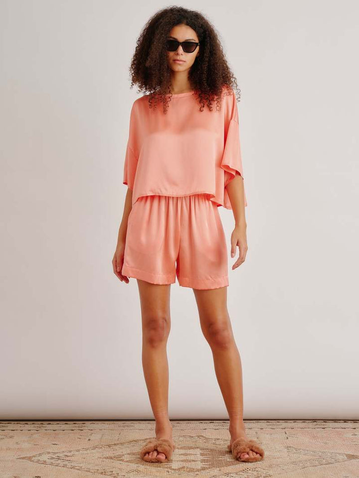 Daria relaxed crewneck silk tee - Coral