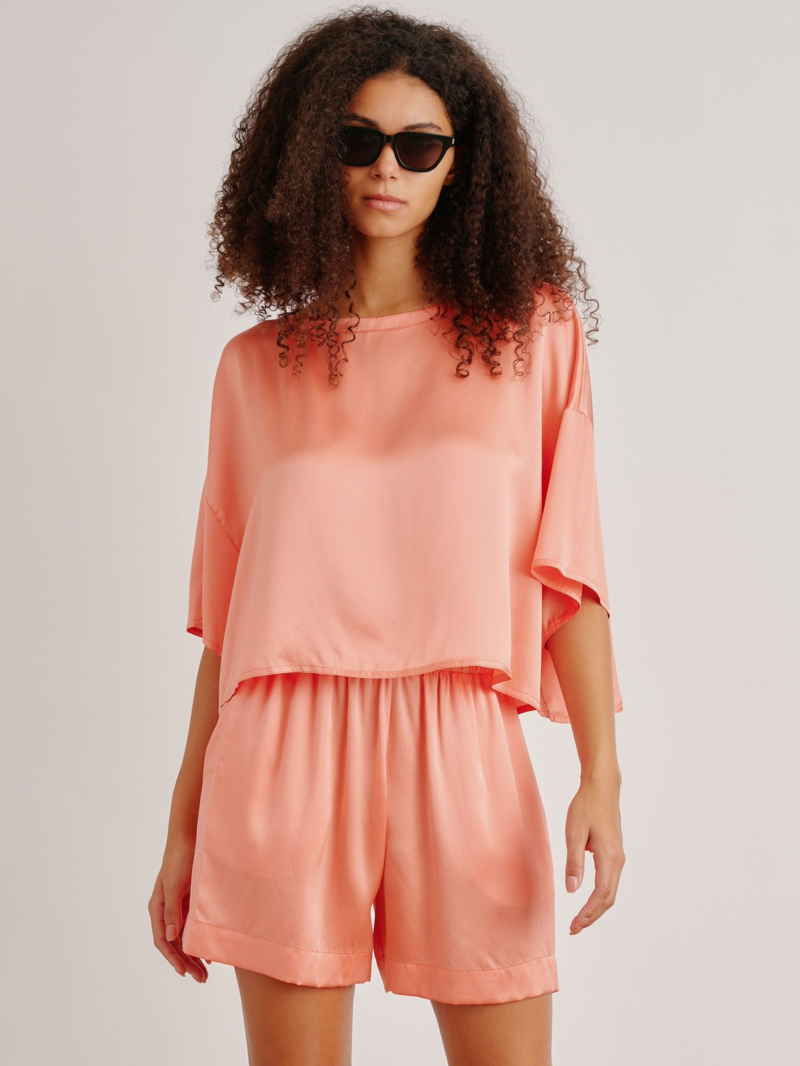 Daria relaxed crewneck silk tee - Coral