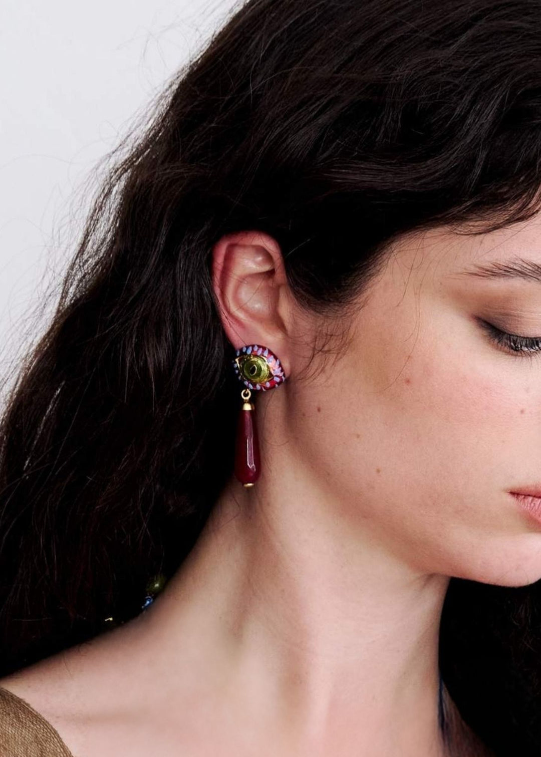 Burgundy Cat Eye Drop Earrings
