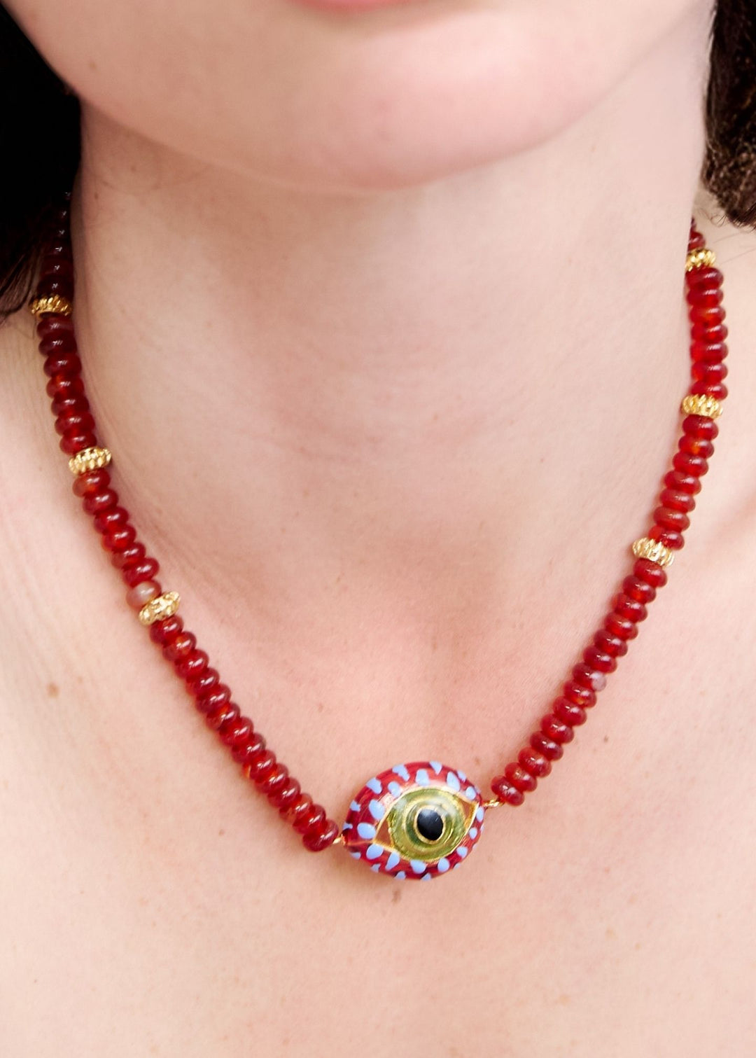 Cat Eye Midi Drops Burgundy Necklace