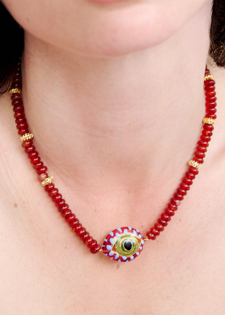 Cat Eye Midi Drops Burgundy Necklace