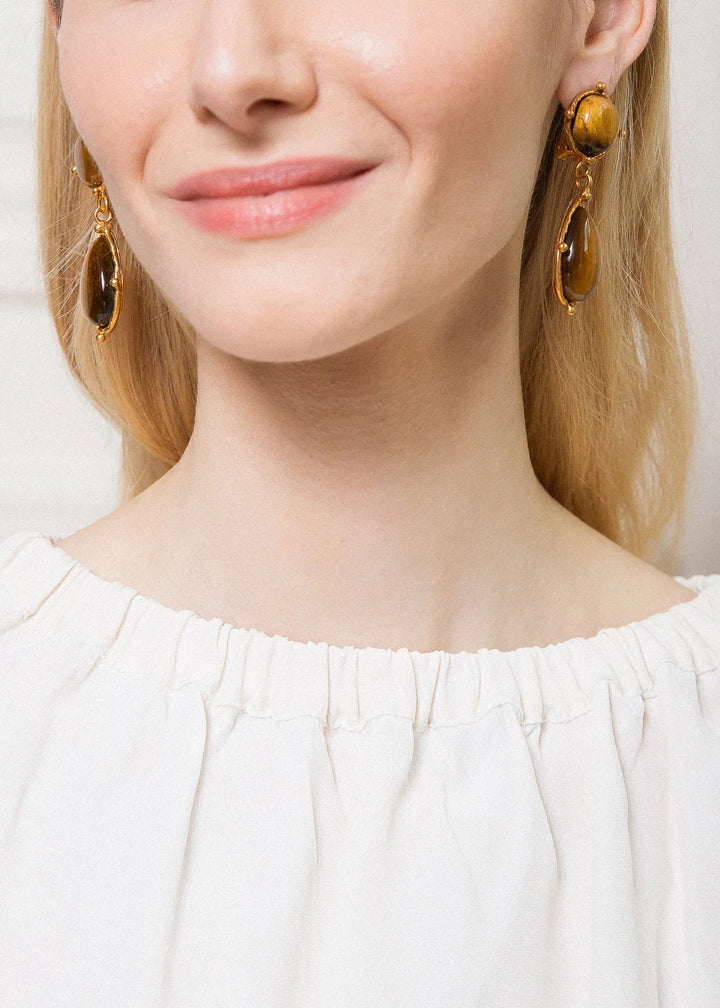 Dots Tiger Eye Drop Earrings