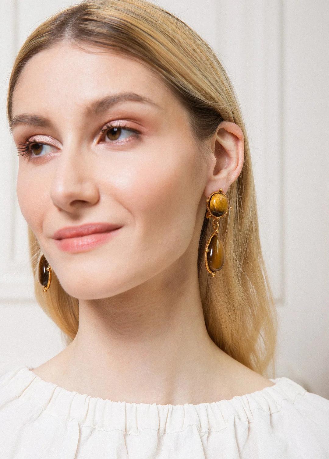 Dots Tiger Eye Drop Earrings