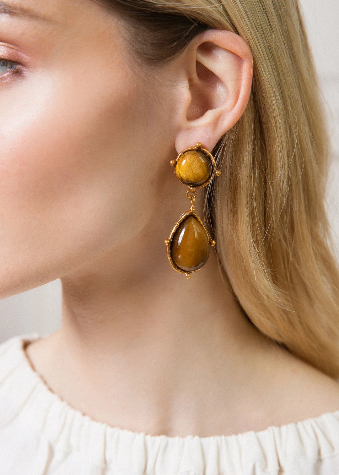 Dots Tiger Eye Drop Earrings