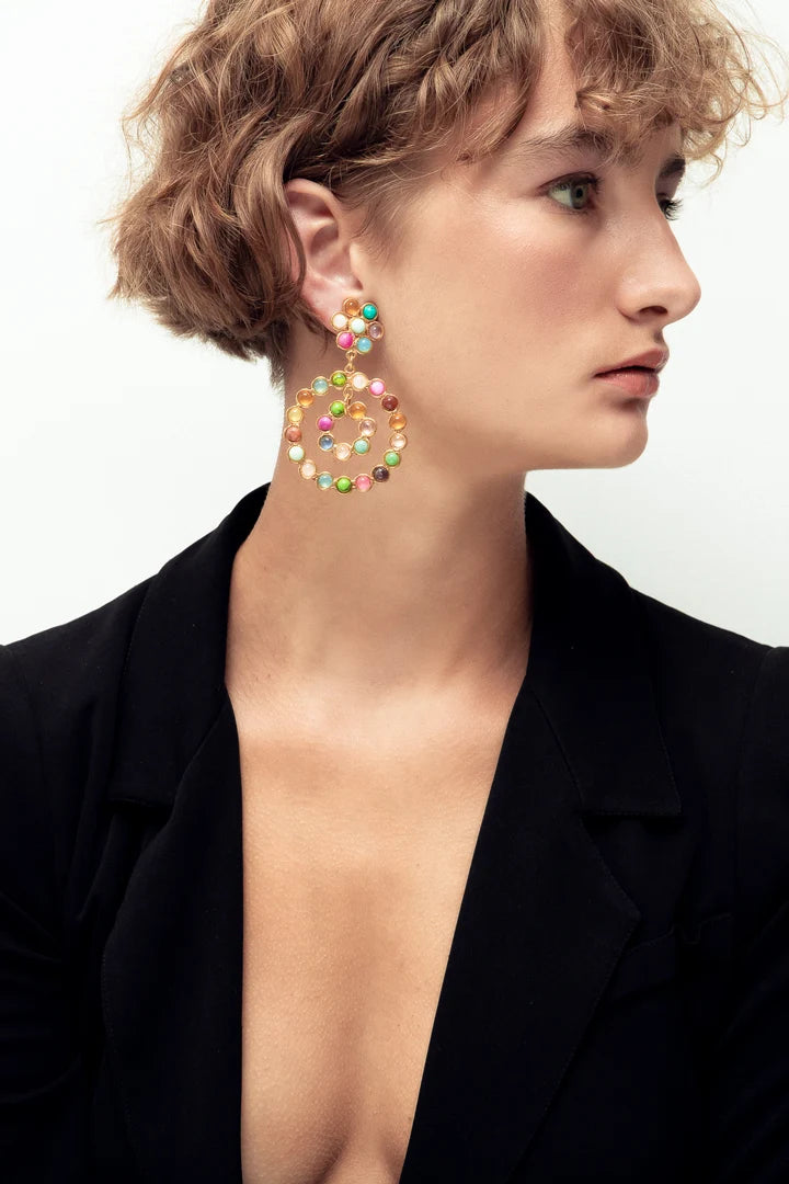 Happy Flower Earrings - Blue Multi