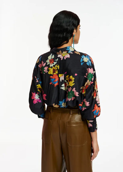 Black Silk Shirt with Floral Print