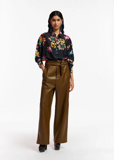 Black Silk Shirt with Floral Print
