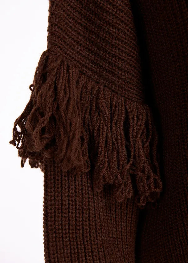 Dark Brown Knit Sweater with Fringe