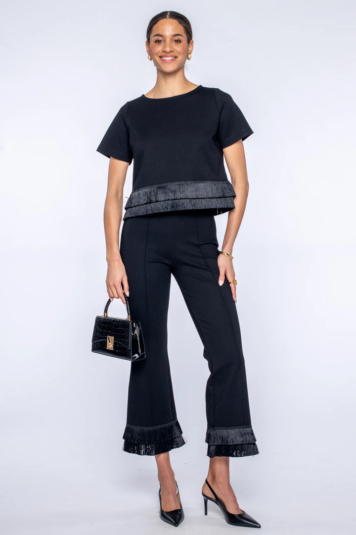 Tess Tee with fringe - Black