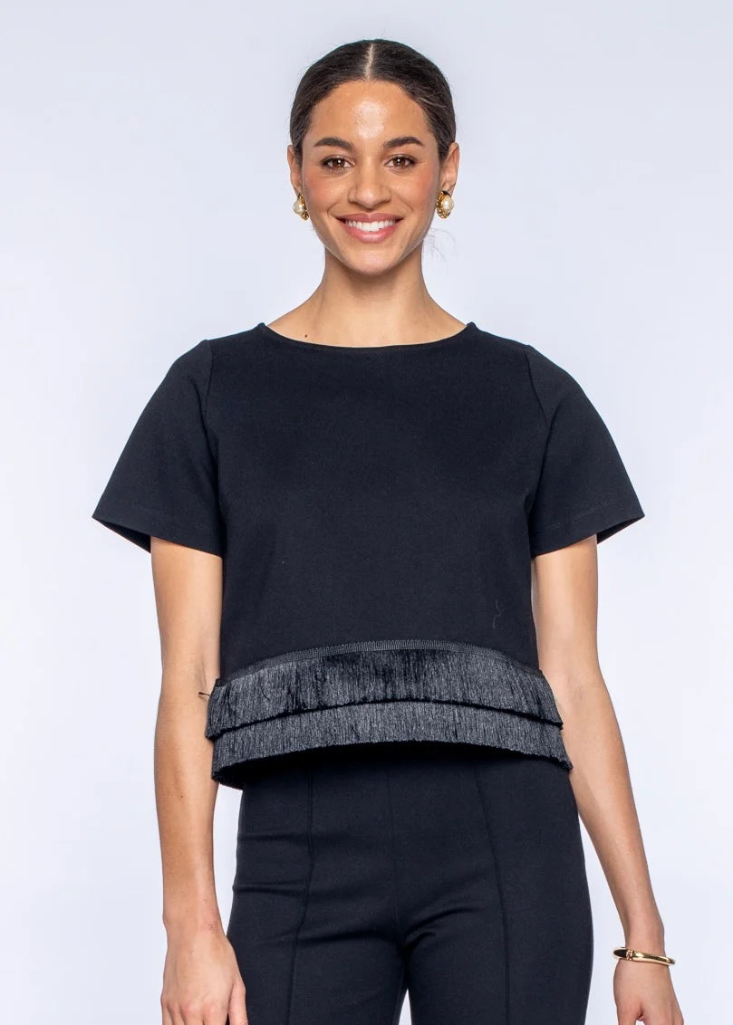 Tess Tee with fringe - Black