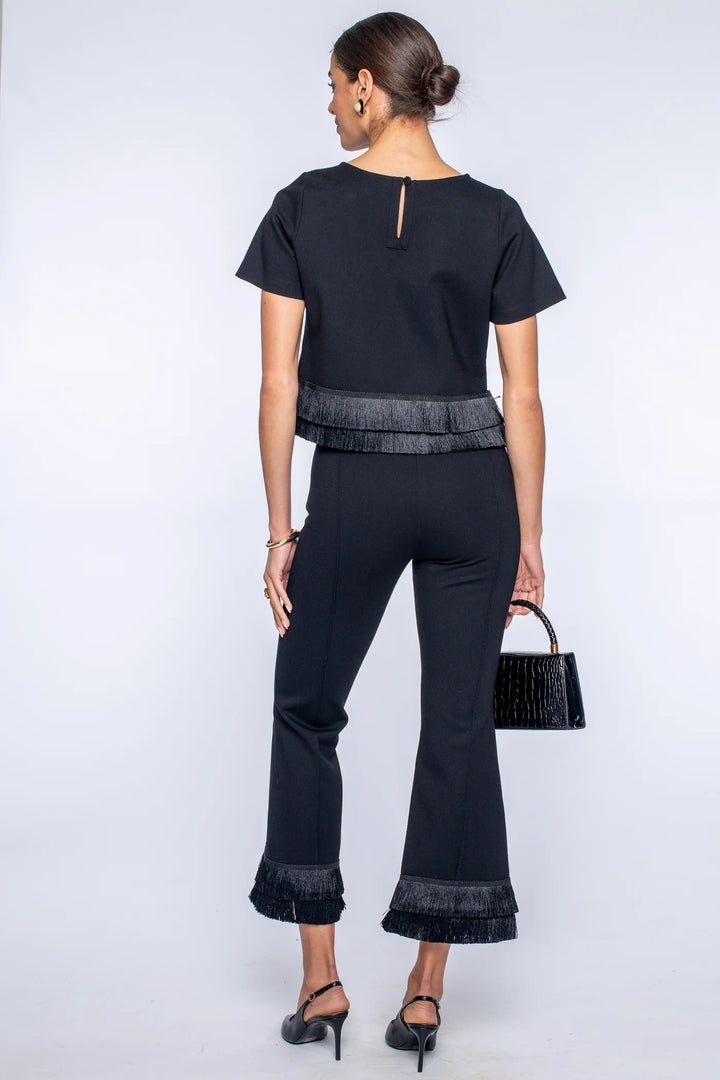 Tess Tee with fringe - Black