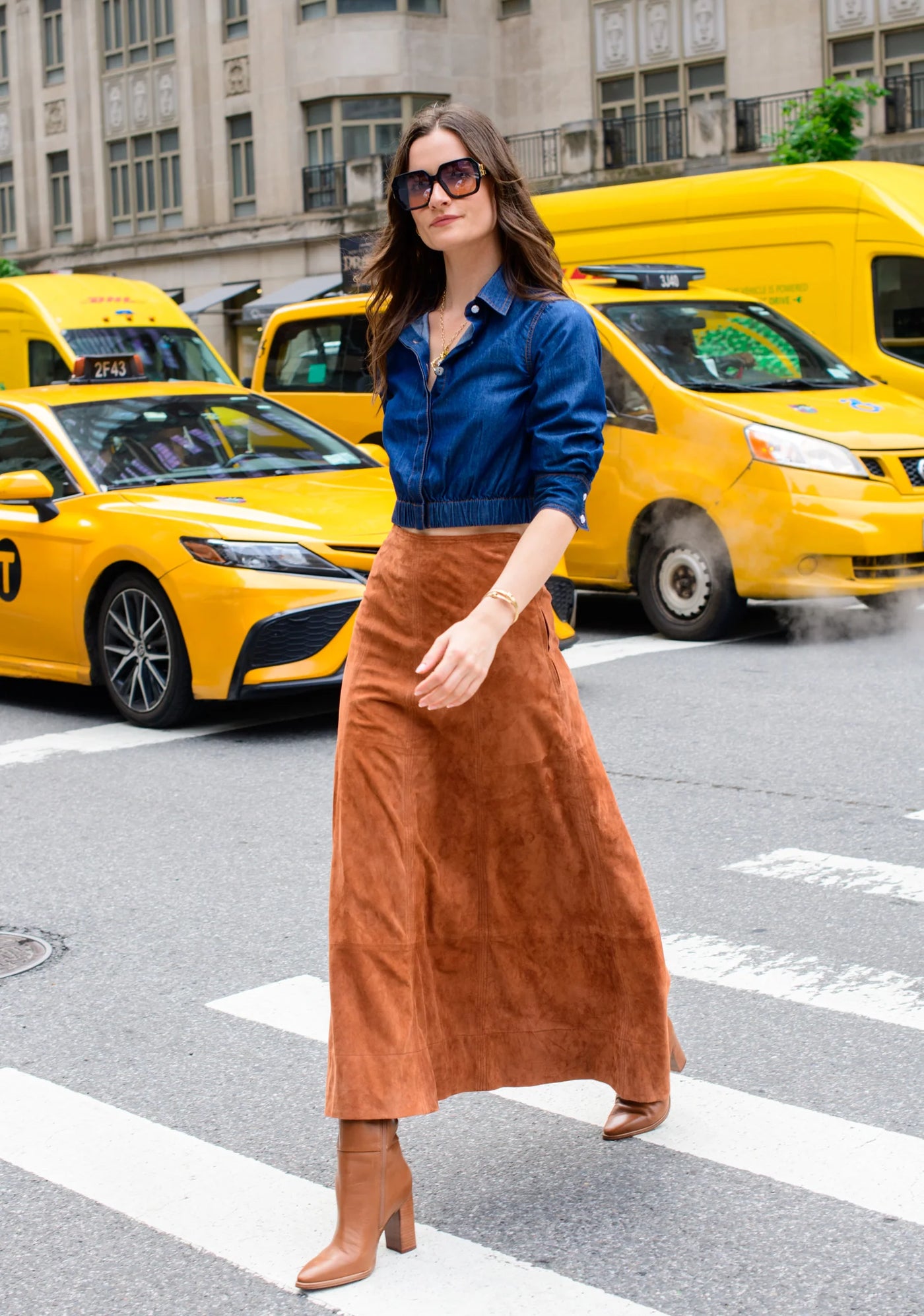 Anita Skirt in Goat Suede - Cognac