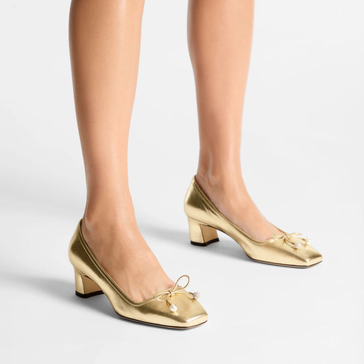 Elme 45mm Nappa Leather Pumps - Gold Metallic