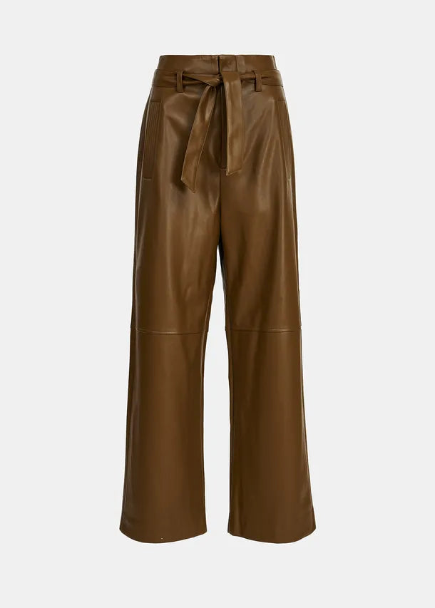 Khaki Faux Belted Leather Pants