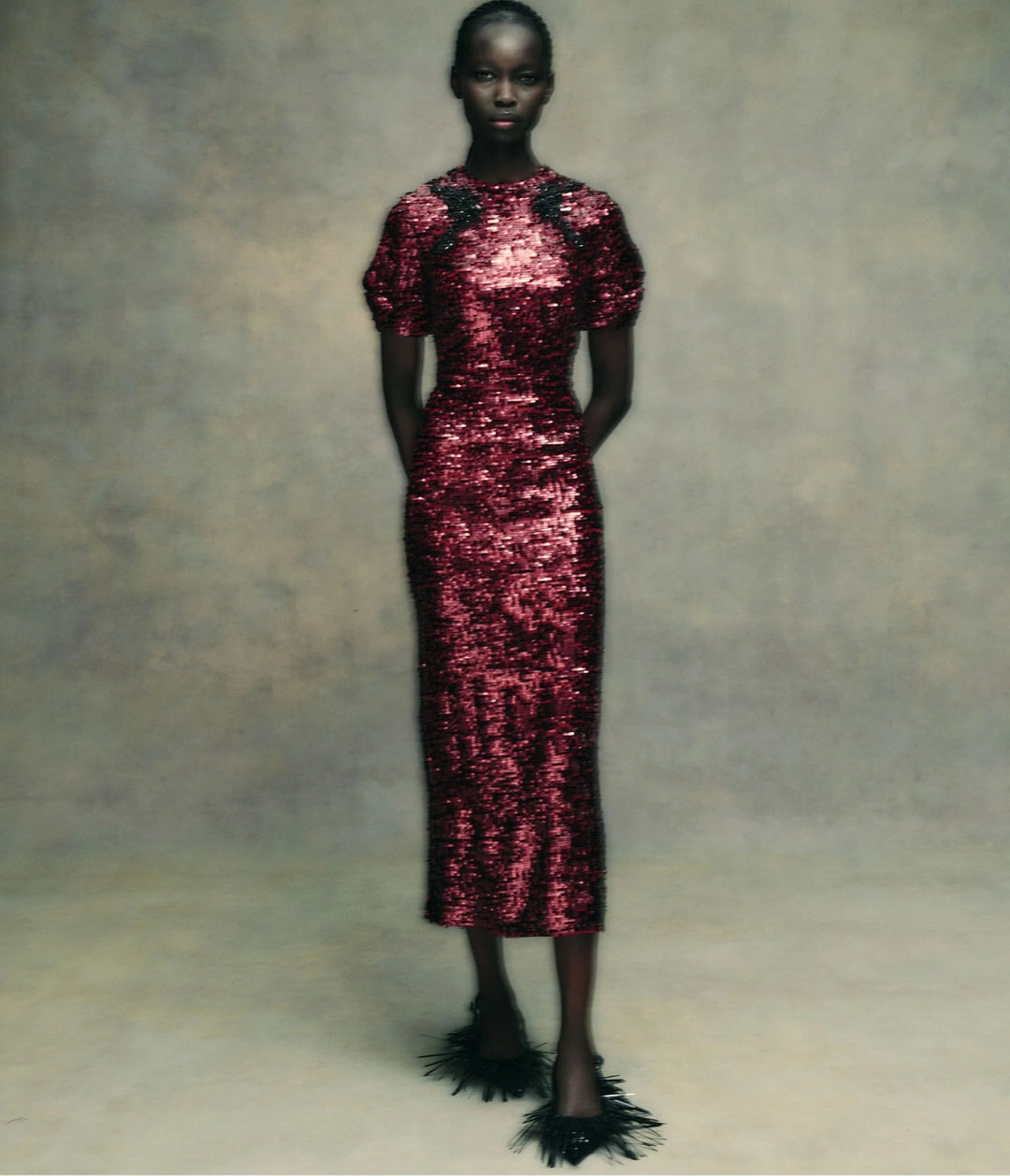 Embellished Sequin Midi Dress - Mulberry