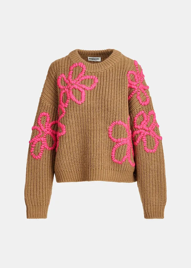 Knit Sweater with Floral Embroidery