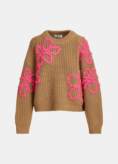 Knit Sweater with Floral Embroidery