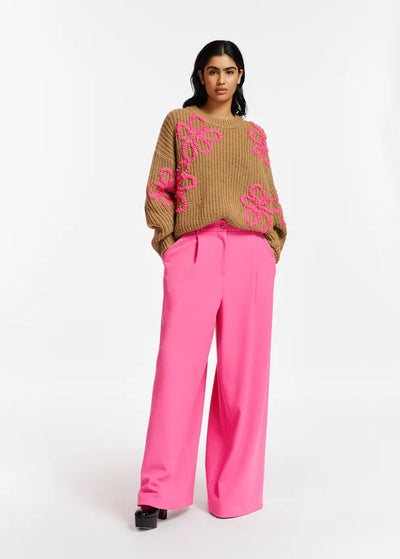 Knit Sweater with Floral Embroidery