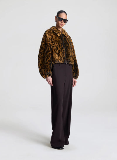 Esme Leopard Faux Fur Jacket - Brown Multi