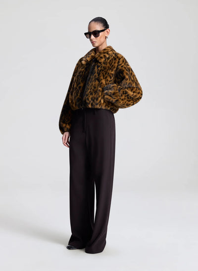 Esme Leopard Faux Fur Jacket - Brown Multi