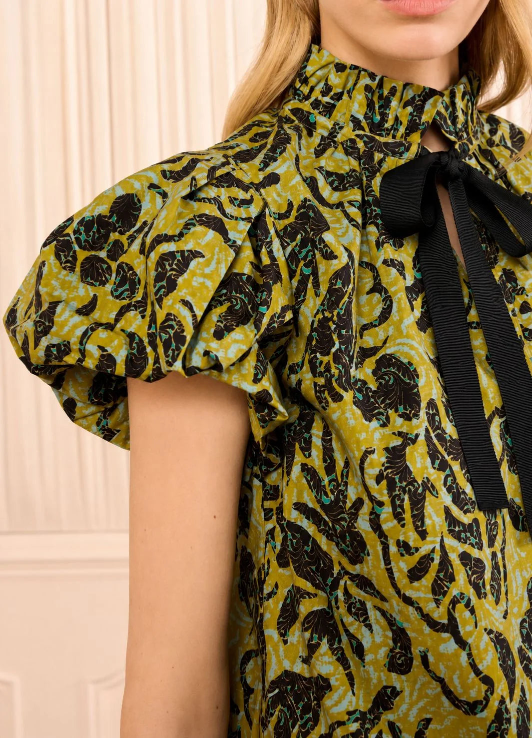 Estela Short Sleeve Cotton Top - Green Multi