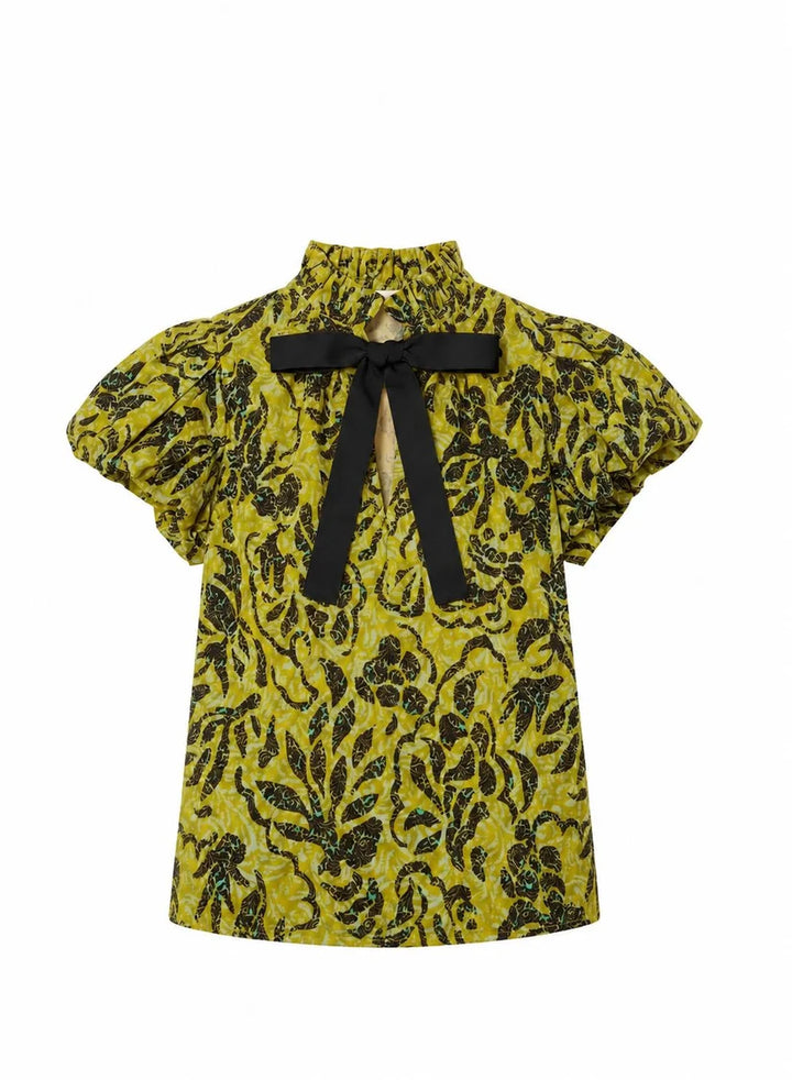 Estela Short Sleeve Cotton Top - Green Multi