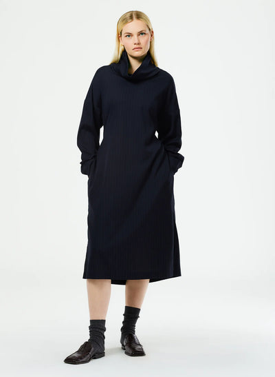 Lyocell Drape Cowl Neck Dress - Navy